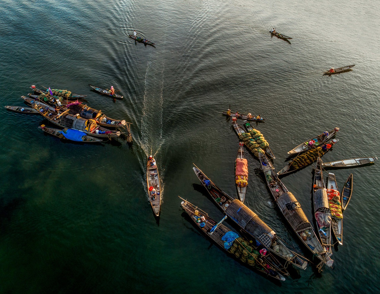 boats, market, fisherman, river, vietnam, nature, water